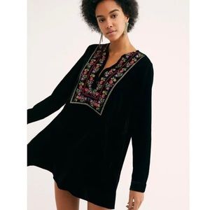 Free People Always Forever Velvet Mini Dress in Black size X-Small Cross Stitch